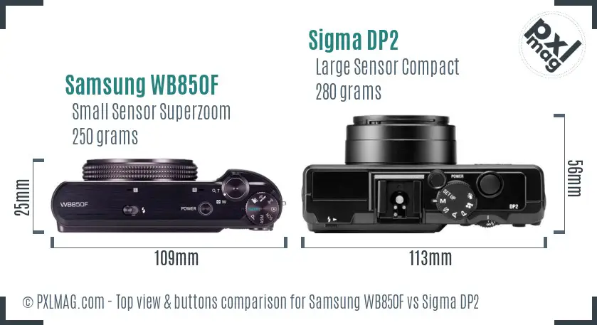 Samsung WB850F vs Sigma DP2 top view buttons comparison