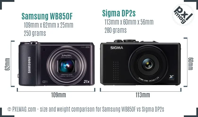 Samsung WB850F vs Sigma DP2s size comparison