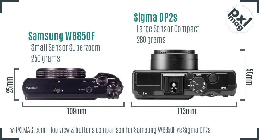 Samsung WB850F vs Sigma DP2s top view buttons comparison