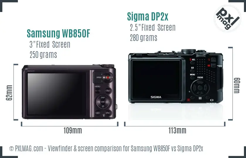 Samsung WB850F vs Sigma DP2x Screen and Viewfinder comparison