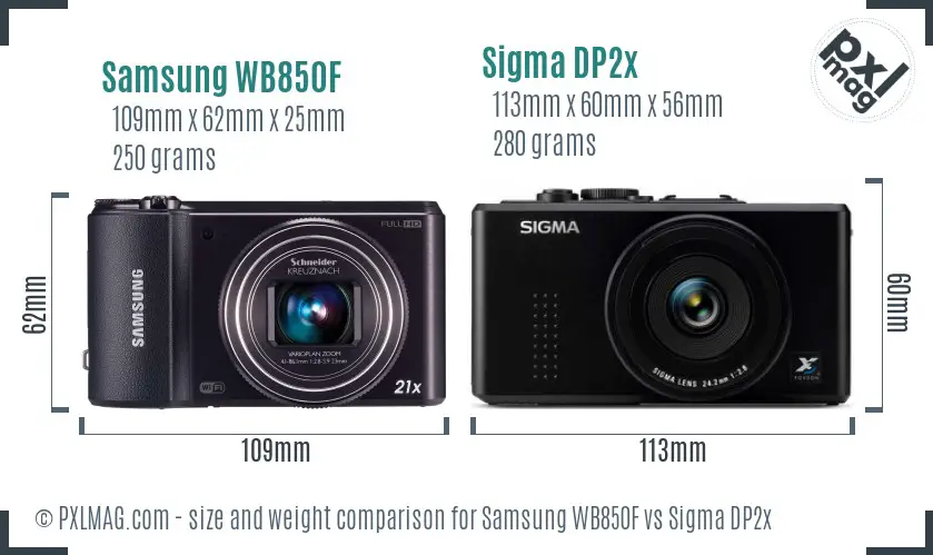 Samsung WB850F vs Sigma DP2x size comparison
