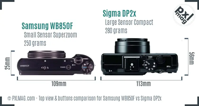 Samsung WB850F vs Sigma DP2x top view buttons comparison