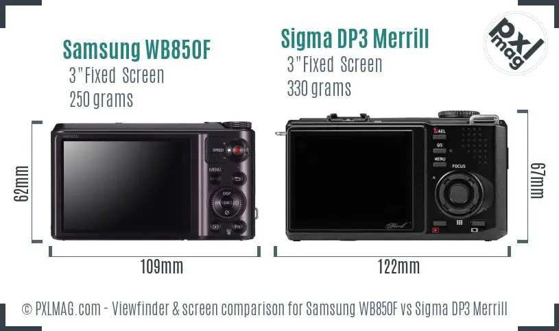 Samsung WB850F vs Sigma DP3 Merrill Screen and Viewfinder comparison