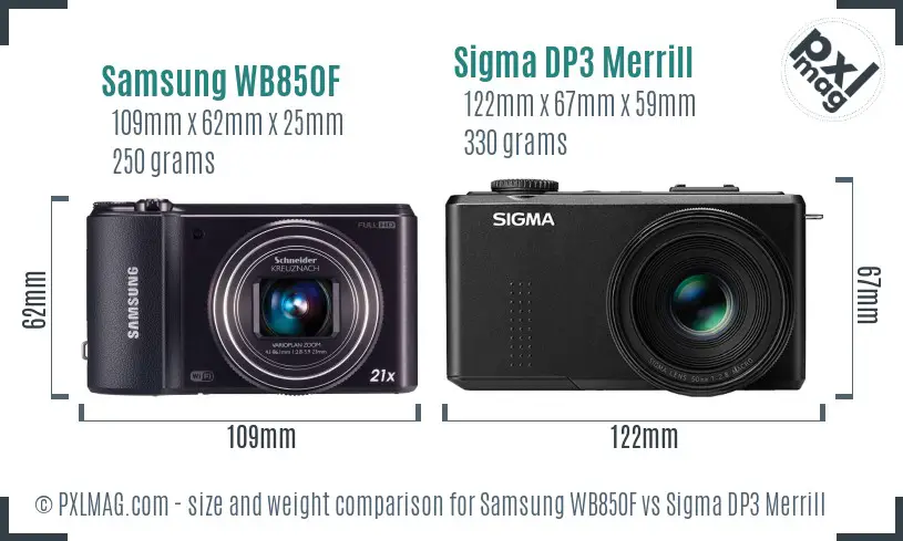 Samsung WB850F vs Sigma DP3 Merrill size comparison