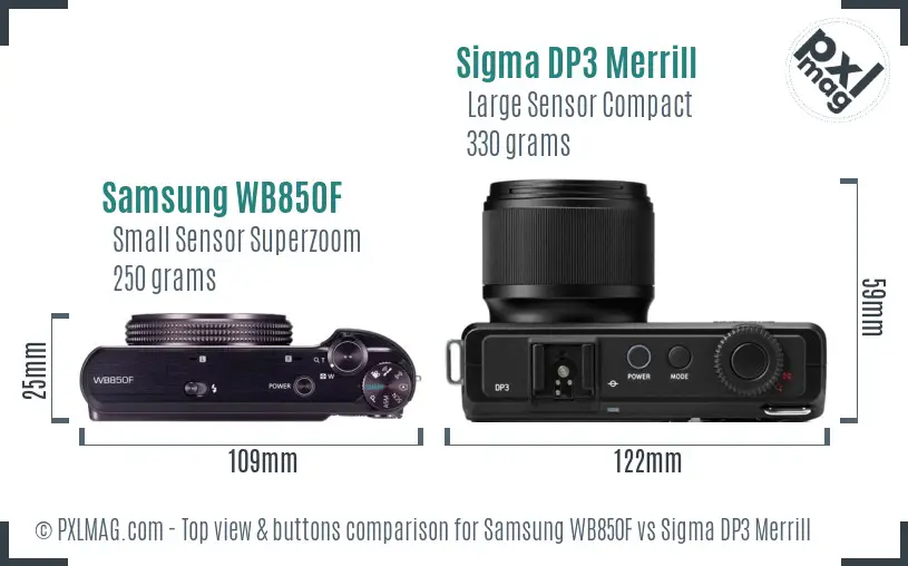 Samsung WB850F vs Sigma DP3 Merrill top view buttons comparison