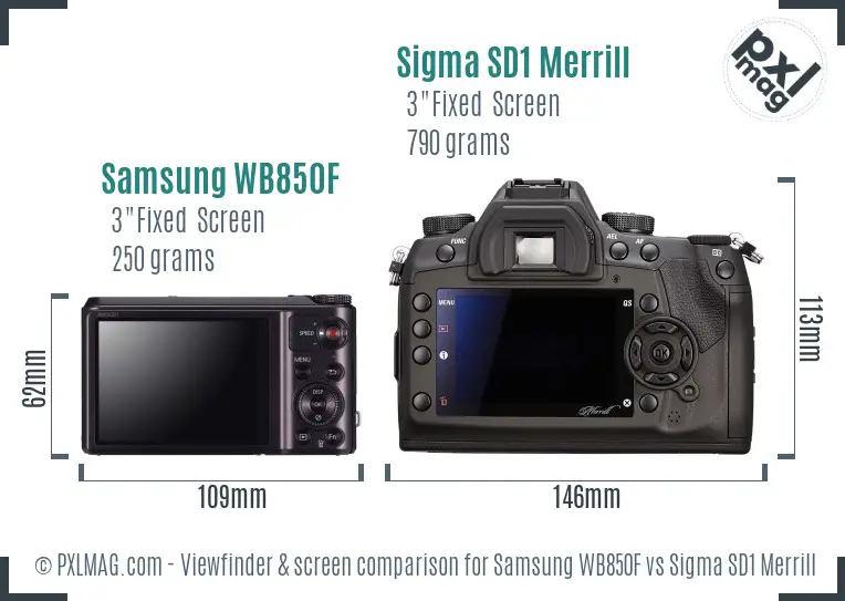 Samsung WB850F vs Sigma SD1 Merrill Screen and Viewfinder comparison