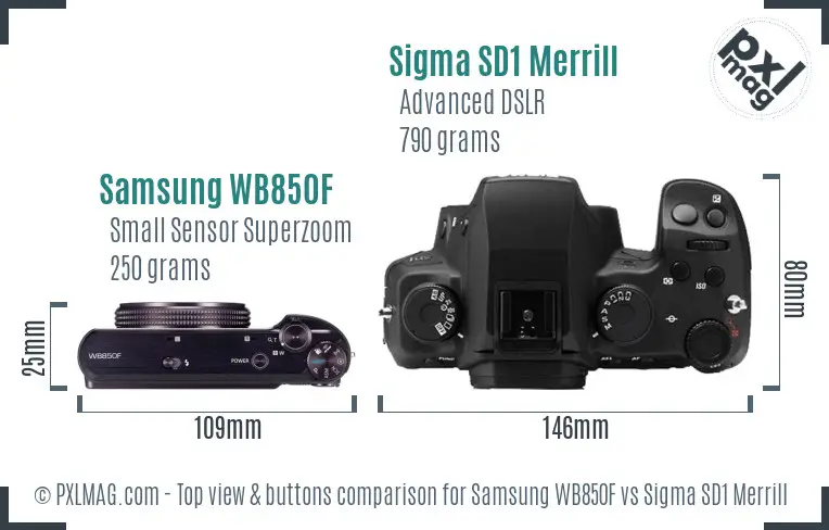 Samsung WB850F vs Sigma SD1 Merrill top view buttons comparison