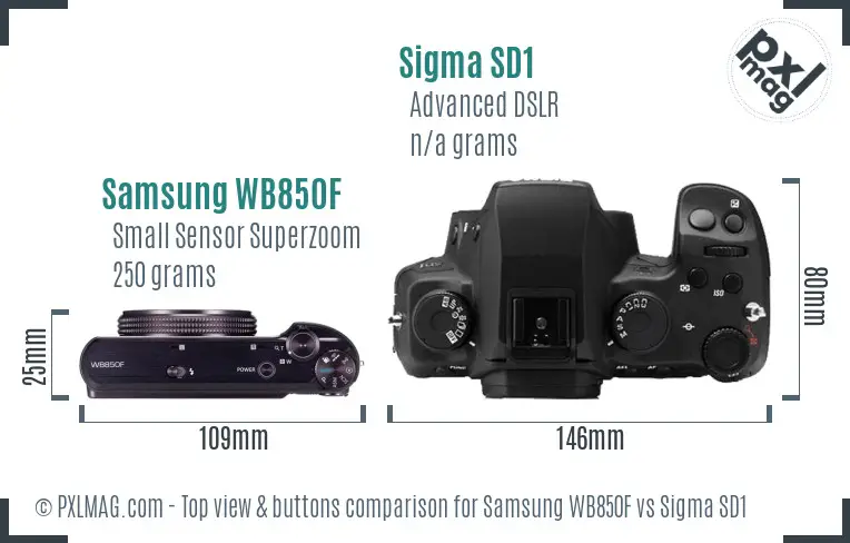 Samsung WB850F vs Sigma SD1 top view buttons comparison