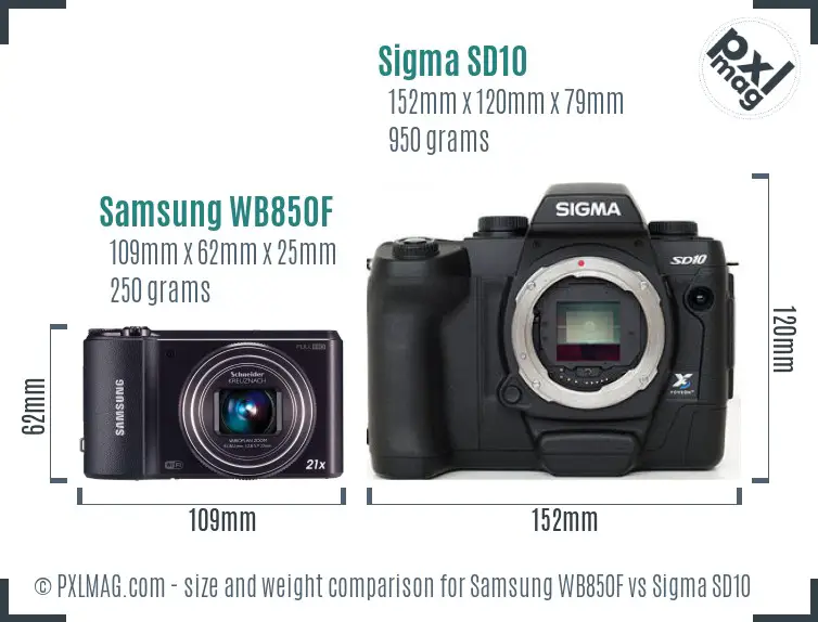 Samsung WB850F vs Sigma SD10 size comparison
