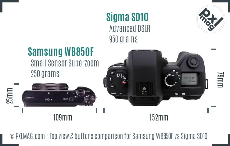 Samsung WB850F vs Sigma SD10 top view buttons comparison
