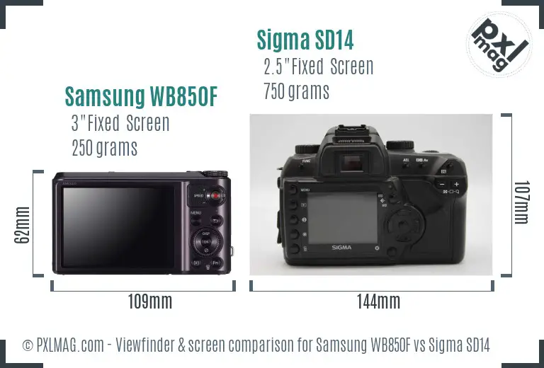 Samsung WB850F vs Sigma SD14 Screen and Viewfinder comparison
