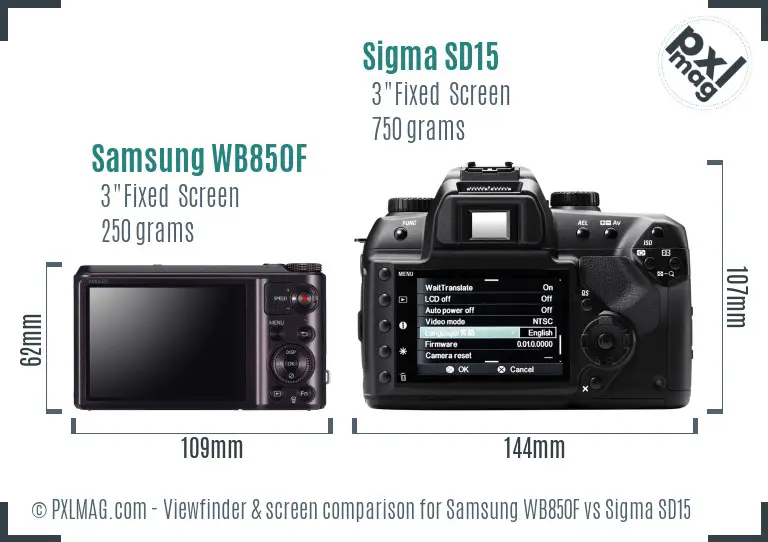Samsung WB850F vs Sigma SD15 Screen and Viewfinder comparison