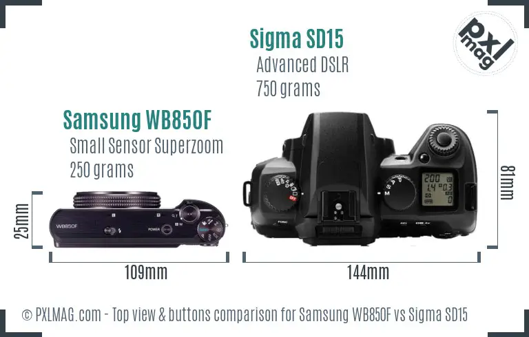 Samsung WB850F vs Sigma SD15 top view buttons comparison