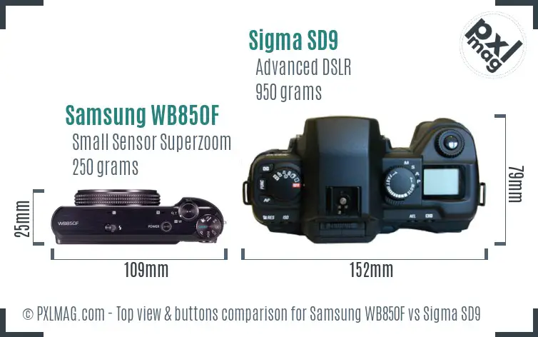 Samsung WB850F vs Sigma SD9 top view buttons comparison
