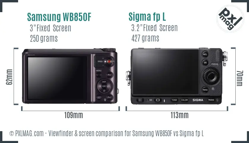 Samsung WB850F vs Sigma fp L Screen and Viewfinder comparison