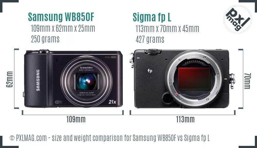 Samsung WB850F vs Sigma fp L size comparison