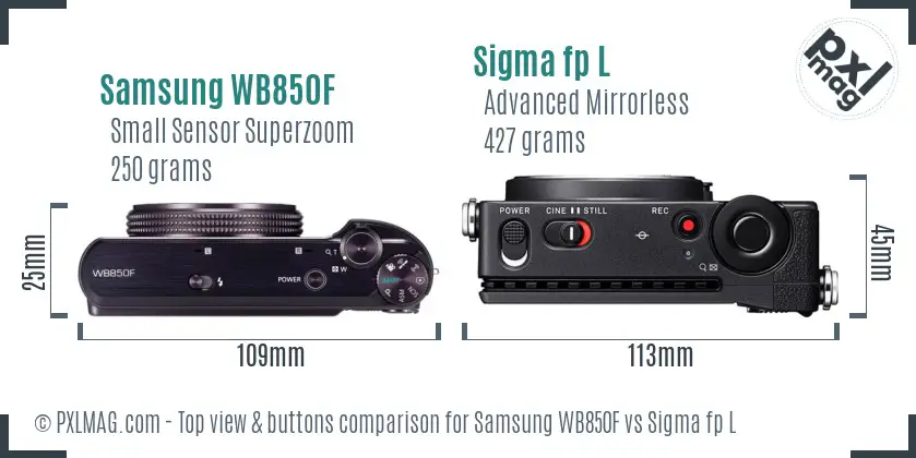 Samsung WB850F vs Sigma fp L top view buttons comparison