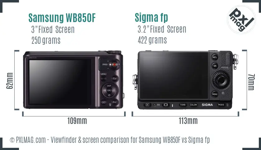 Samsung WB850F vs Sigma fp Screen and Viewfinder comparison