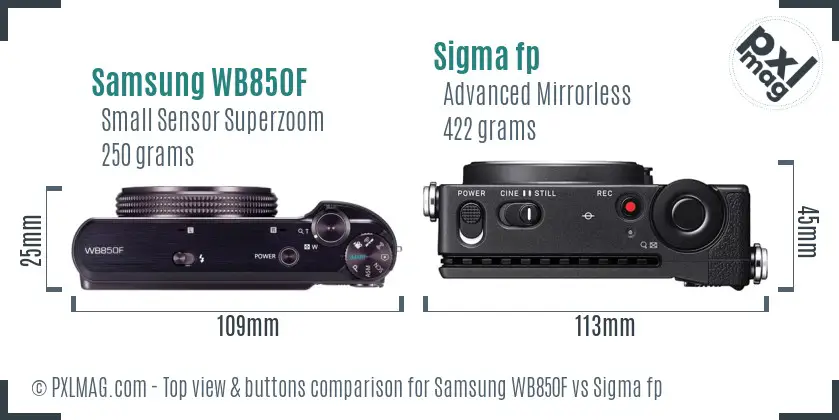 Samsung WB850F vs Sigma fp top view buttons comparison