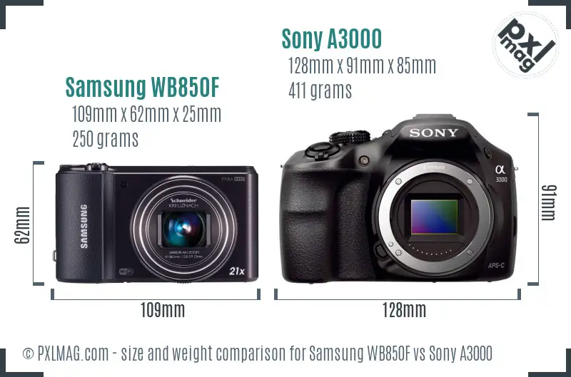 Samsung WB850F vs Sony A3000 size comparison