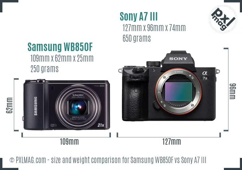 Samsung WB850F vs Sony A7 III size comparison