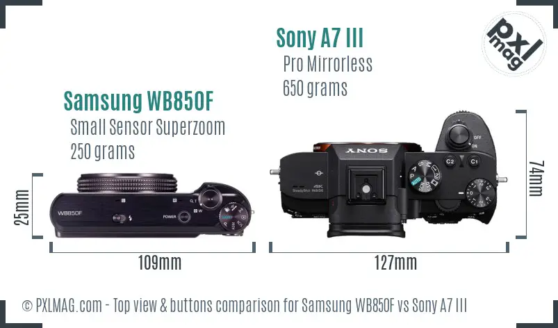 Samsung WB850F vs Sony A7 III top view buttons comparison