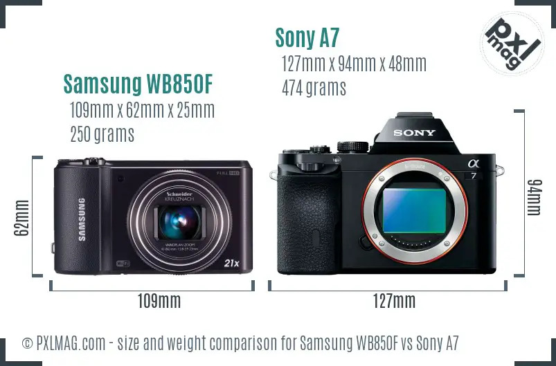 Samsung WB850F vs Sony A7 size comparison