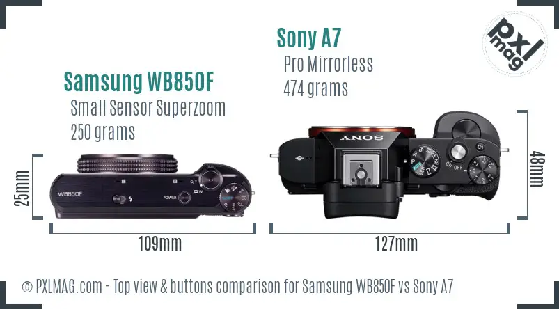 Samsung WB850F vs Sony A7 top view buttons comparison