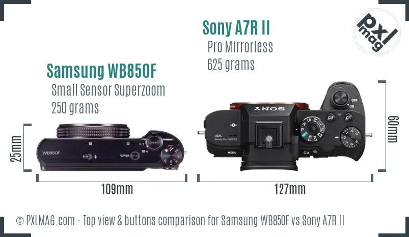 Samsung WB850F vs Sony A7R II top view buttons comparison