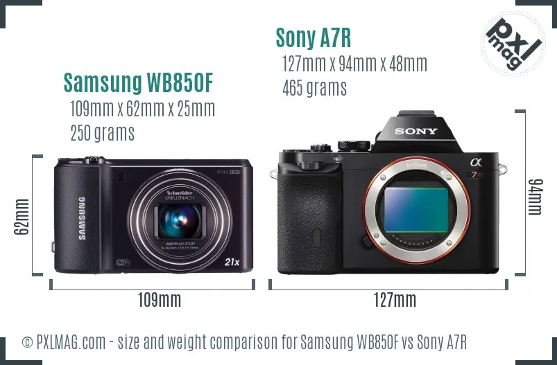 Samsung WB850F vs Sony A7R size comparison