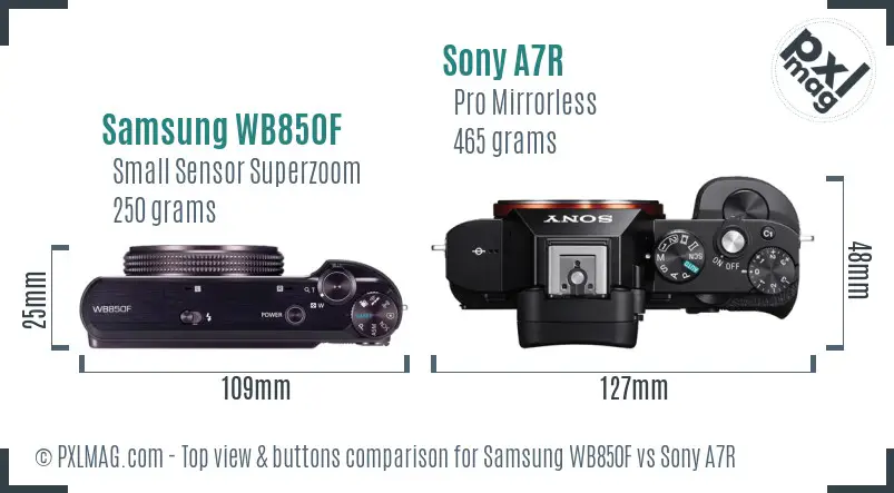 Samsung WB850F vs Sony A7R top view buttons comparison