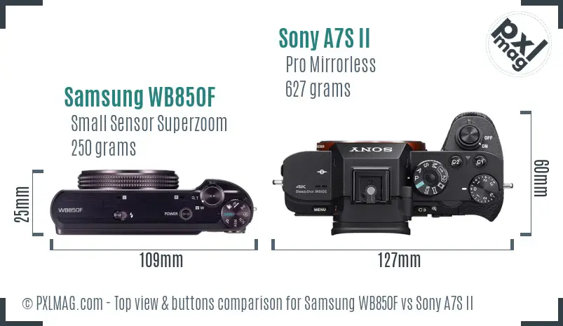 Samsung WB850F vs Sony A7S II top view buttons comparison