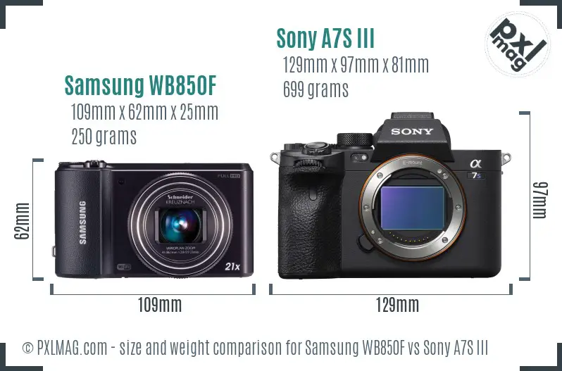 Samsung WB850F vs Sony A7S III size comparison