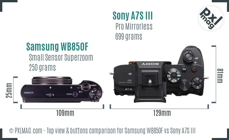 Samsung WB850F vs Sony A7S III top view buttons comparison
