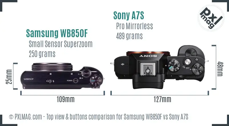 Samsung WB850F vs Sony A7S top view buttons comparison