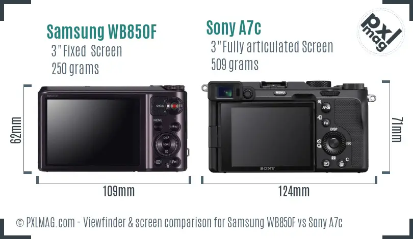 Samsung WB850F vs Sony A7c Screen and Viewfinder comparison