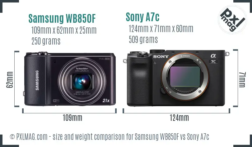 Samsung WB850F vs Sony A7c size comparison