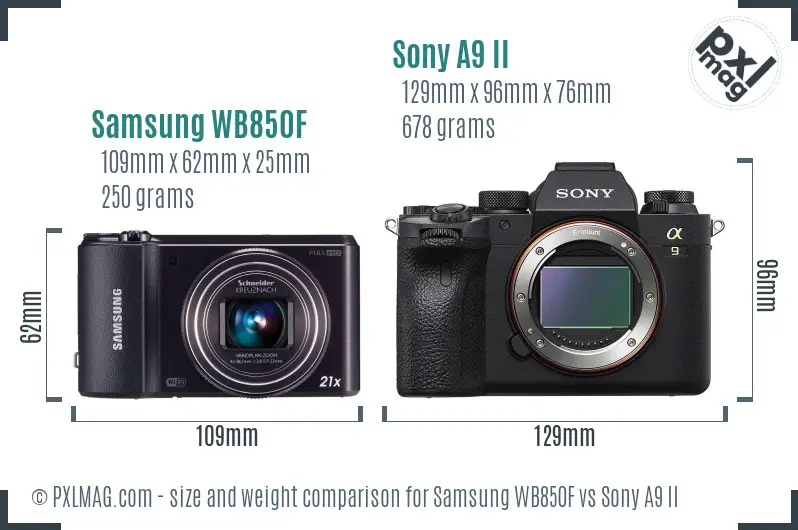 Samsung WB850F vs Sony A9 II size comparison