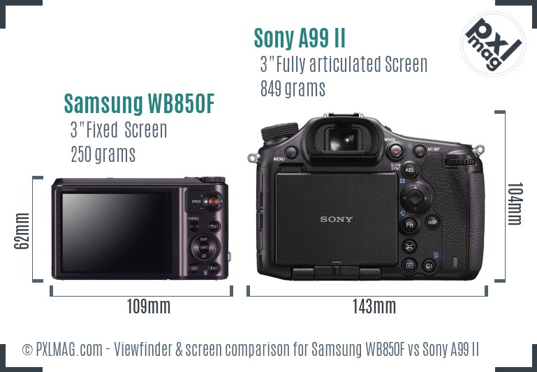 Samsung WB850F vs Sony A99 II Screen and Viewfinder comparison