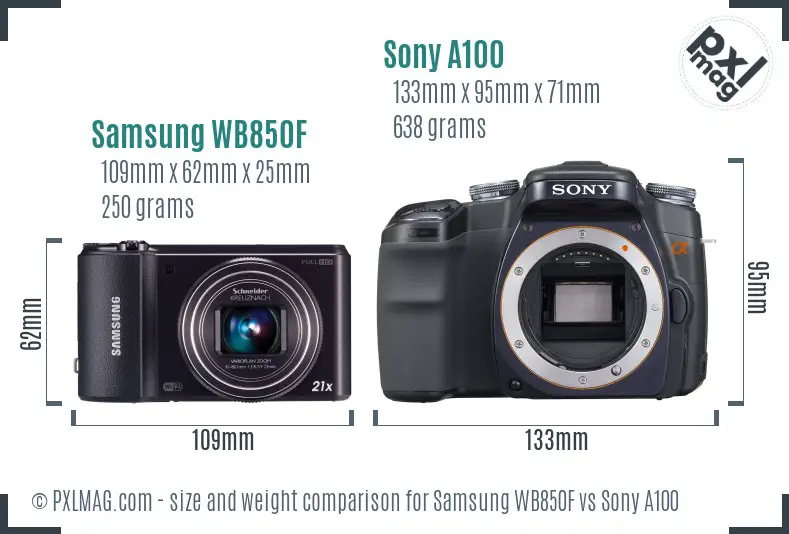 Samsung WB850F vs Sony A100 size comparison Samsung WB850F vs Sony A100 size comparison