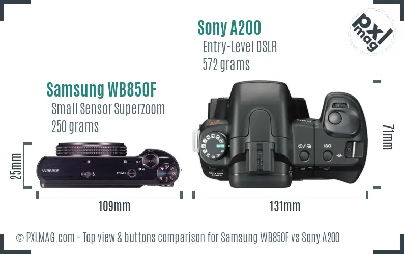 Samsung WB850F vs Sony A200 top view buttons comparison