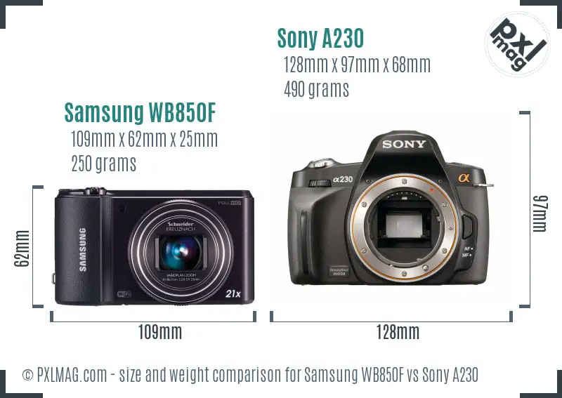 Samsung WB850F vs Sony A230 size comparison