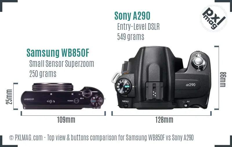 Samsung WB850F vs Sony A290 top view buttons comparison Samsung WB850F vs Sony A290 top view buttons comparison