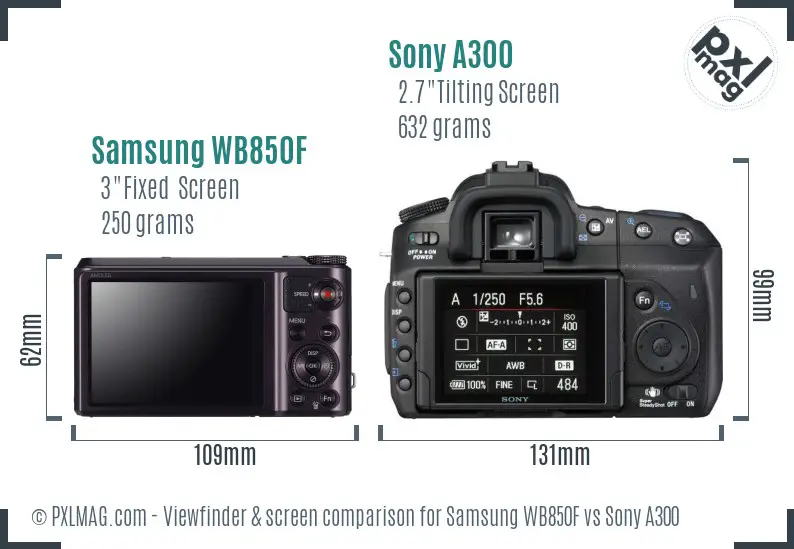 Samsung WB850F vs Sony A300 Screen and Viewfinder comparison