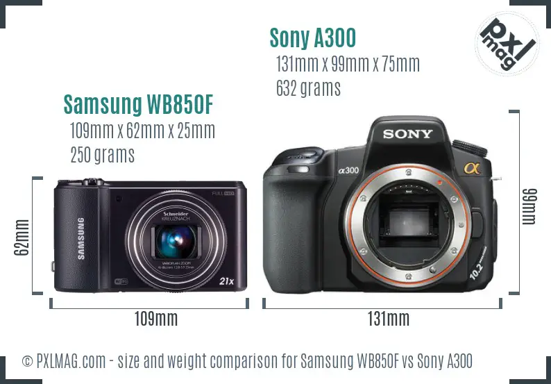 Samsung WB850F vs Sony A300 size comparison