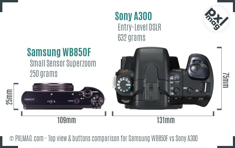 Samsung WB850F vs Sony A300 top view buttons comparison