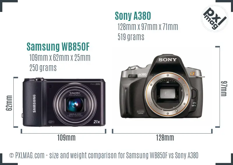 Samsung WB850F vs Sony A380 size comparison