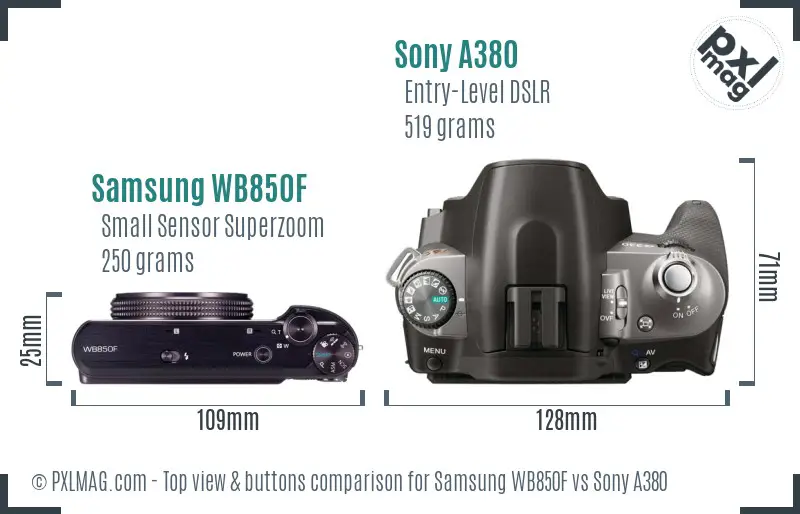 Samsung WB850F vs Sony A380 top view buttons comparison