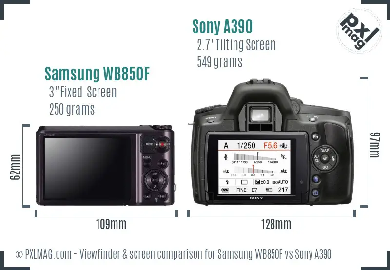 Samsung WB850F vs Sony A390 Screen and Viewfinder comparison