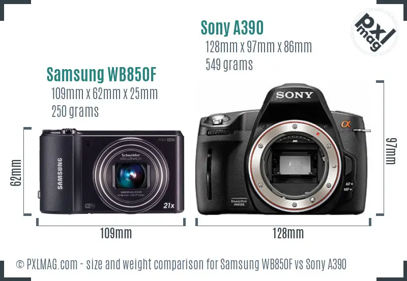 Samsung WB850F vs Sony A390 size comparison